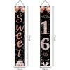 Sweet 16 Party Decorations, Black Rose Gold Happy 16th Birthday Decorations for Girls Sixteen Year Old Birthday Door Banner Porch Sign Party Supplies