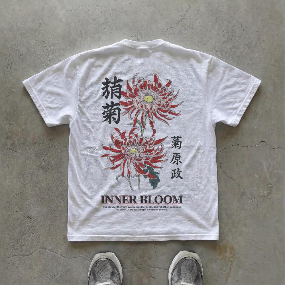 Inner Bloom TShirt Japanese Blossom Art Tee Minimalist Unisex Streetwear Graphic Design Shirt Flowers Unisex Women AllSeason M