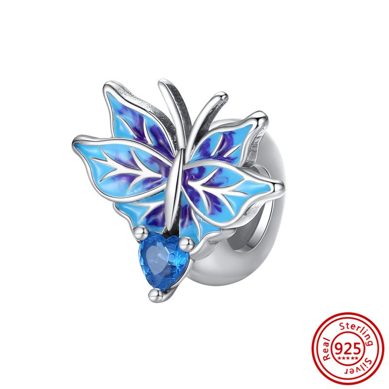 Hot Sale S925 Sterling Silver Blue Zircon Chameleon Starfish Shell Bee Beads Fit Original  Bracelet DIY Charm Jewelry