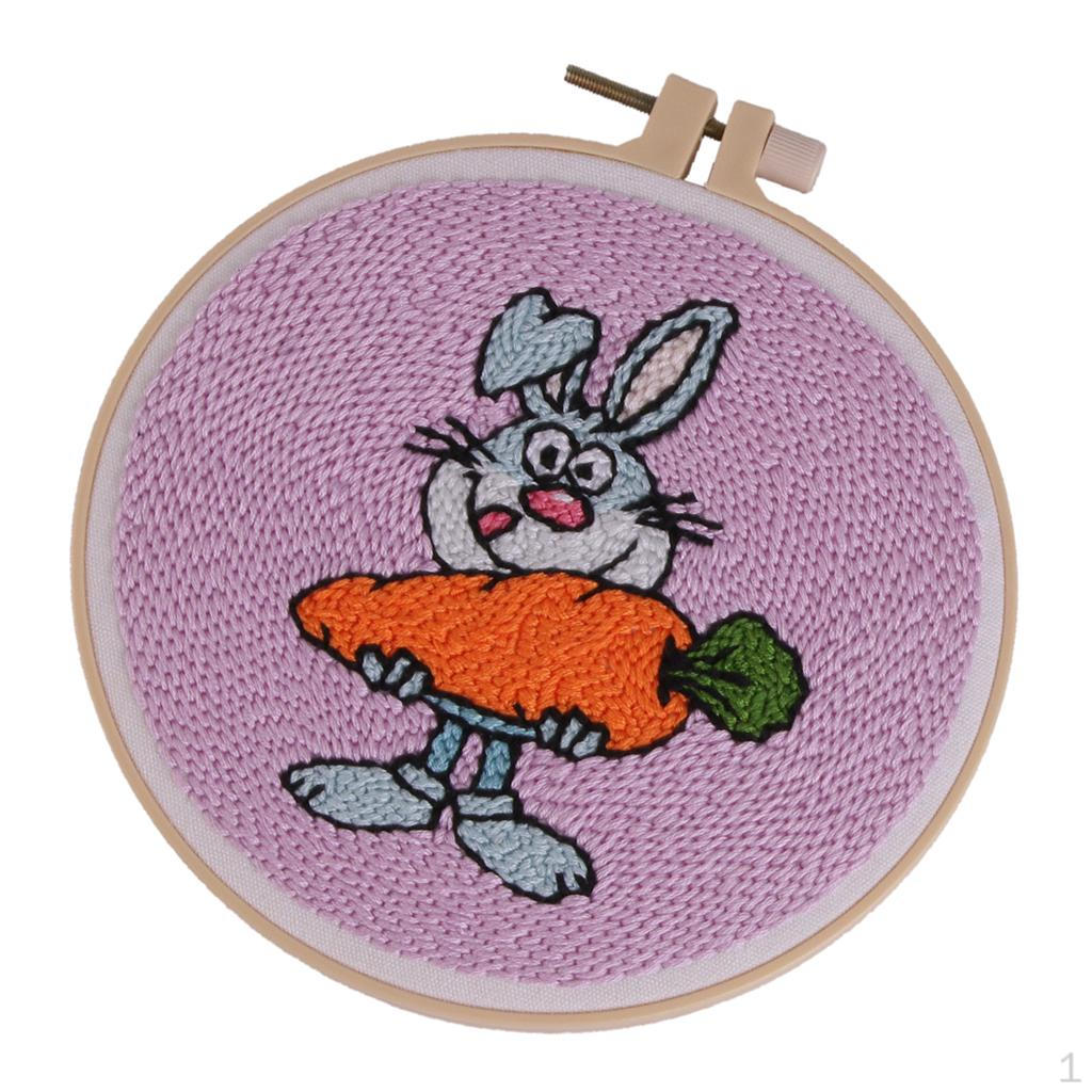 Beginner, Stamped Punch Needle Embroidery Starter Kit with , Cloth Pattern, Hoop, Bunny