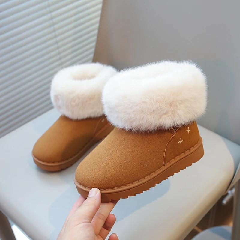 

Детские зимние ботинки для мальчиков девочек унисекс детские ботильоны термоботинки толстые плюшевые пушистые теплые 2024 осень зима девочки замшевая обувь 23 коричневый