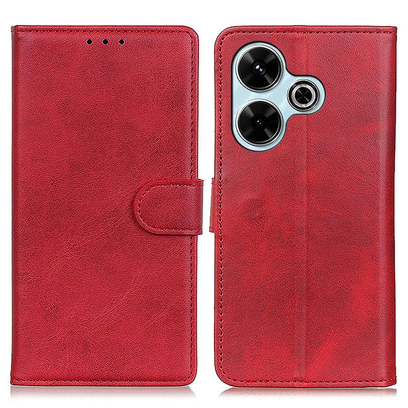 

For Xiaomi Redmi 13 5G/13 4G Case Folio Stand View Leather Phone Cover Cowhide Texture Red
