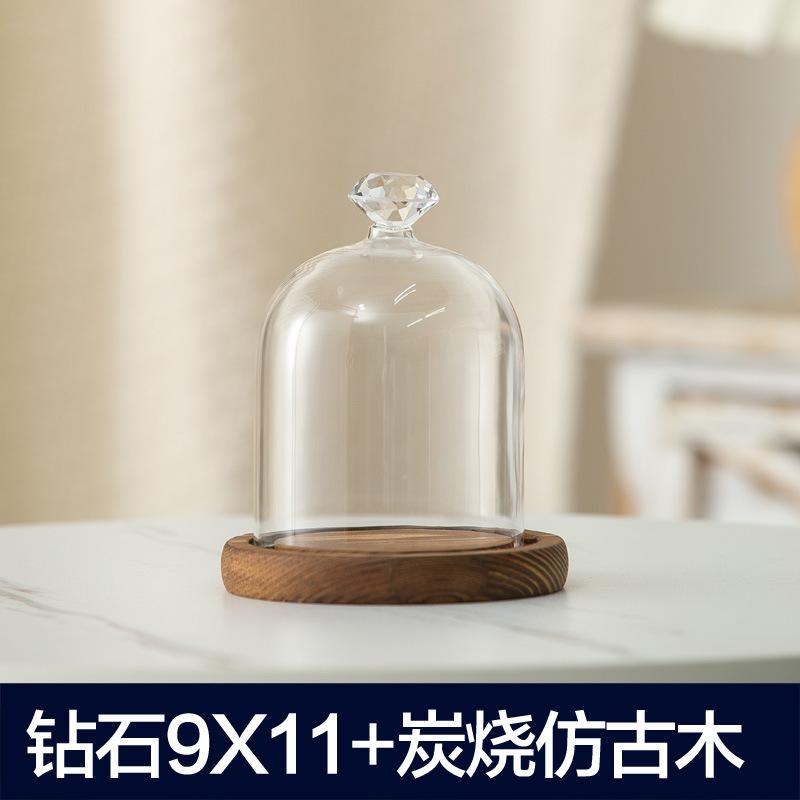 Aromatherapie Kerzenhalter Ornamente Staubdichte Glasabdeckung Holzsockel Aromatherapie Kerzenabdeckung Displaybox Heimdekoration