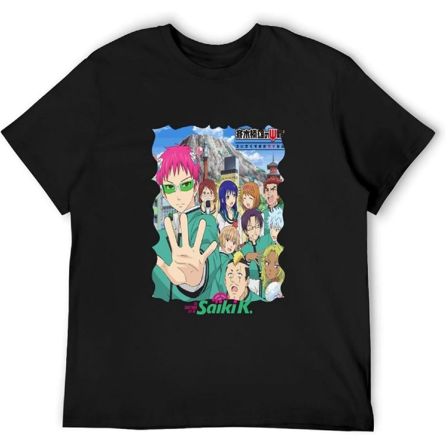Men s YOUXI The Disastrous Life of Saiki K Anime Unisex T-Shirt Black S