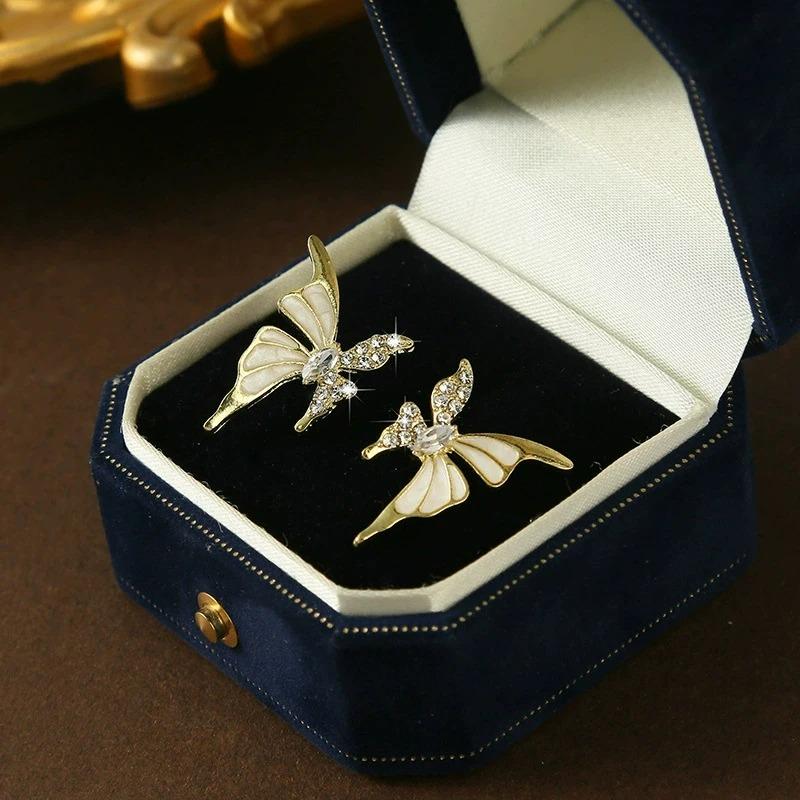 Enamel Butterfly Zircon Animal Stud Earrings for Women Girl New Trend Girl Korean Love Aesthetic Daily Life Minimalist Jewelry