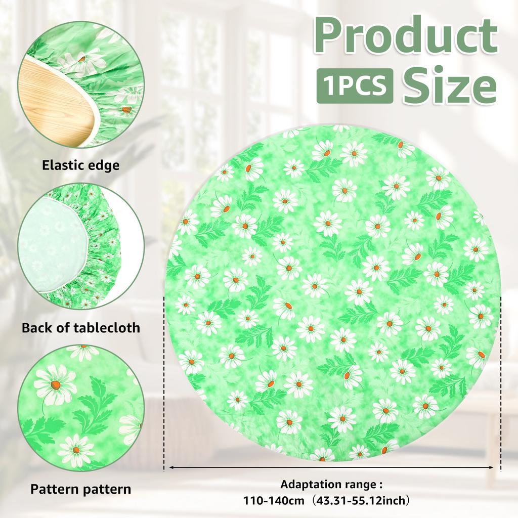 Elastic Round Table Cover PVC Waterproof Oil Proof Round Tablecloth Home Desktop Decoration Dining Table Cover for 110-140cm