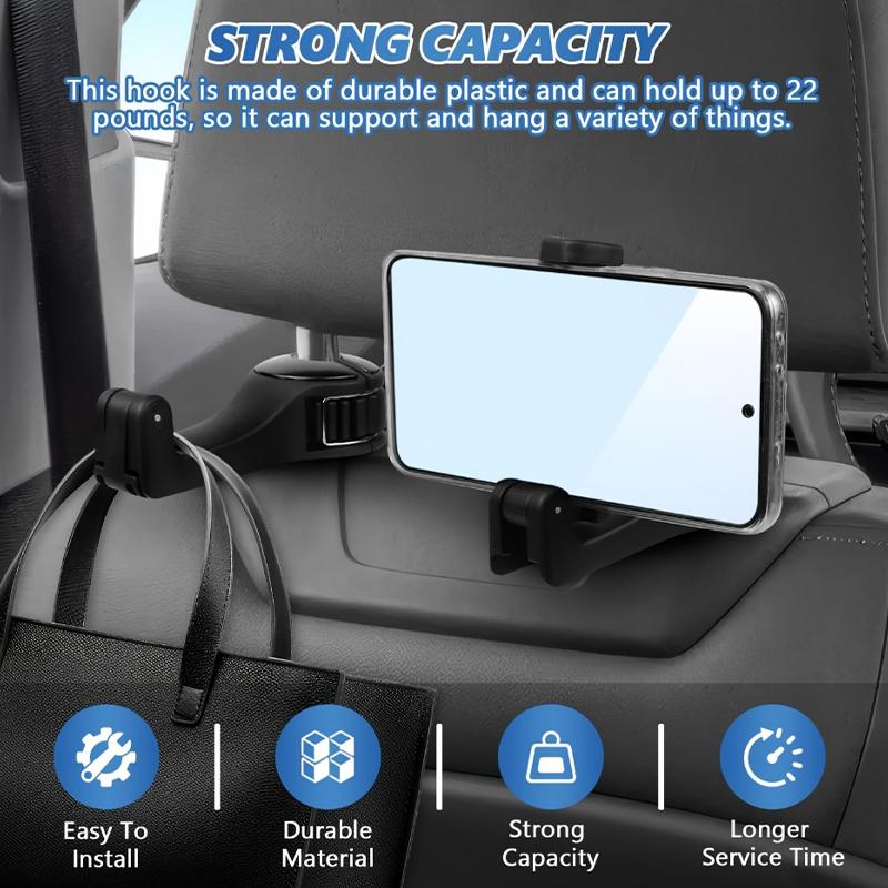 2Pcs Car-mounted Multi-functional Mobile Phone Holder Creative Rear Seat Headrest Hook Lock Buckle Style Car Phone Stand