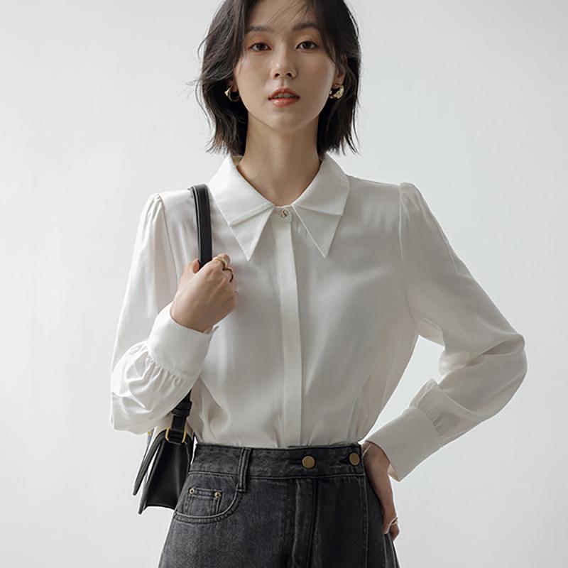Women Blouses Shirts 2025 Spring Long Sleeve Women Blouse Shirt Turn Down Collar Office Lady White Blouse Shirt Women Tops J848