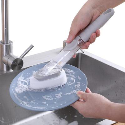 Kitchen Cleaning Brush 2 In 1 Long Handle Cleaing Brush with Removable Brush Sponge Dispenser Dishwashing Brush