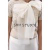 Spring and Summer Women clothes Simple Style Short sleeve round Neck Organza Bowknot Decoration Knitted Outerwear 2756009