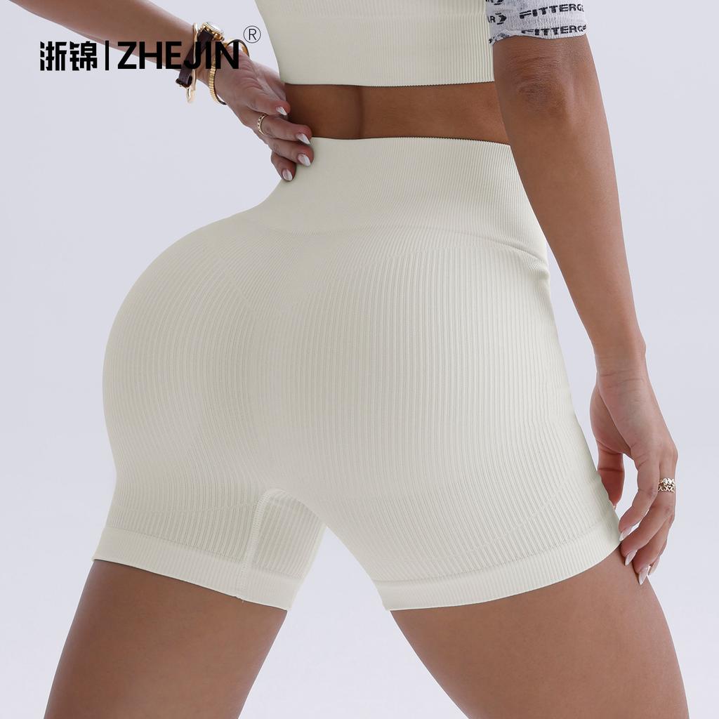 Sports shorts European and American hip lift high waist yoga pants women's peach hip tight three-point quick-drying threaded fitness shorts