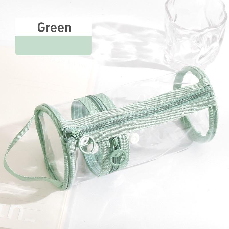 

High Appearance Cylindrical Pencil Bag Desktop Pen Holder Simple Transparent Large Capacity Mesh Pencil Case Waterproof Portable зелёный