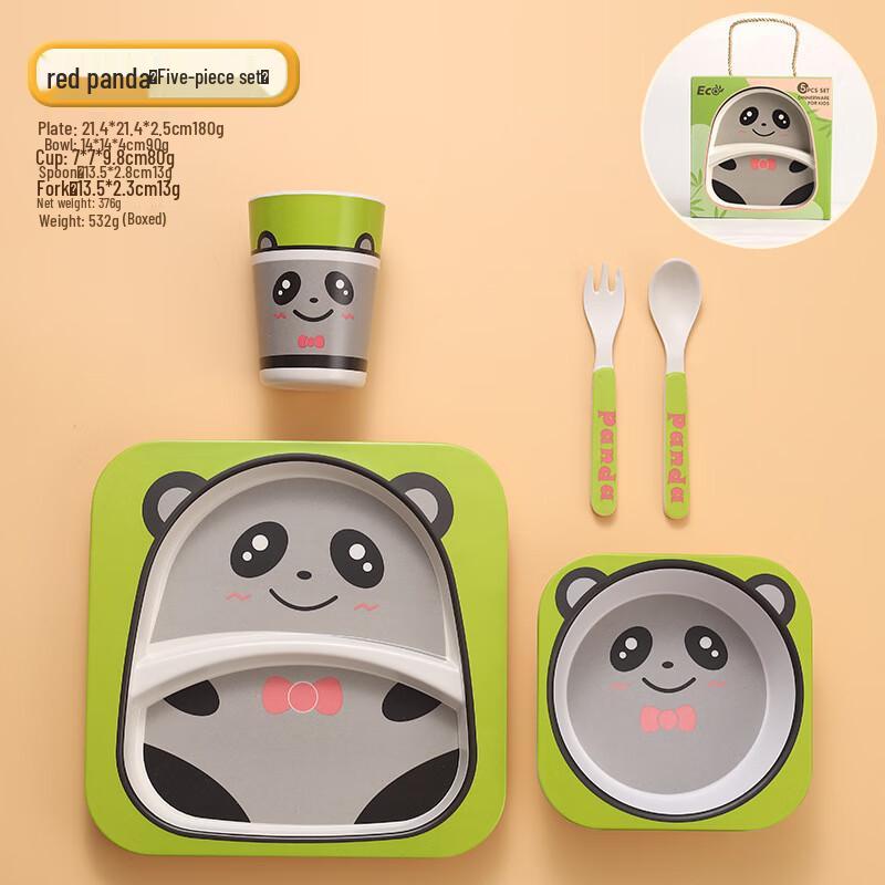 Bamboo Fiber Kids Panda Divided Dinnerware Set (5-Piece)