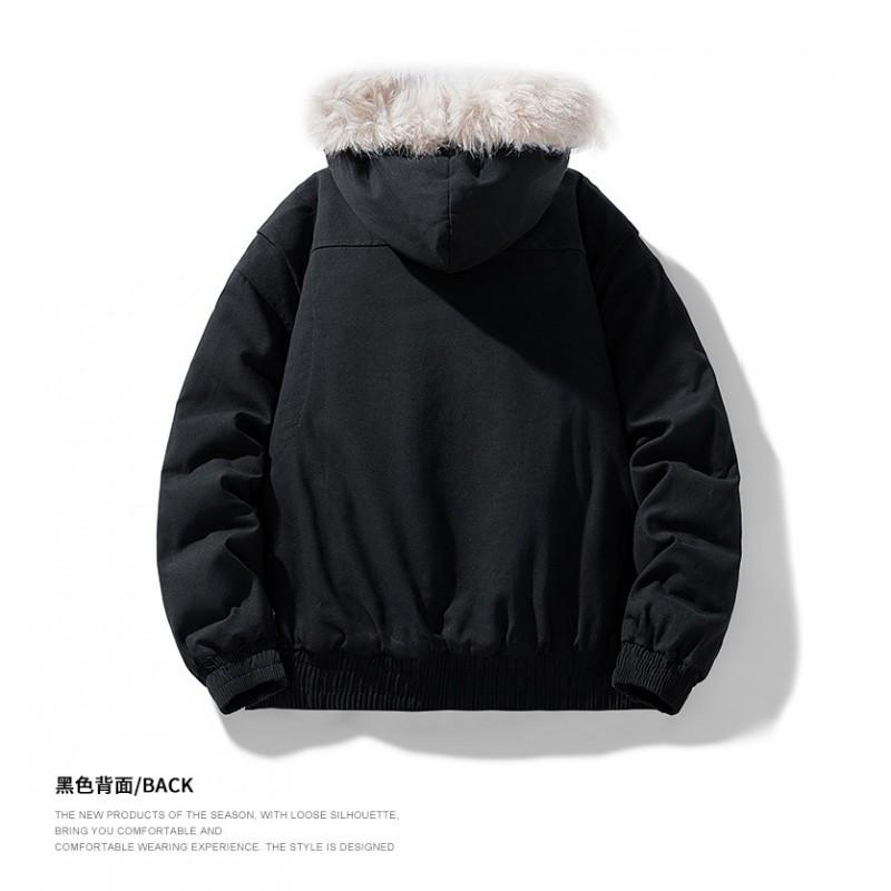 Winter Hooded Puffer Jacket Men Women Faux Fur Trim Oversized Cotton-Padded Coat Streetwear Style Warm Thick Outerwear