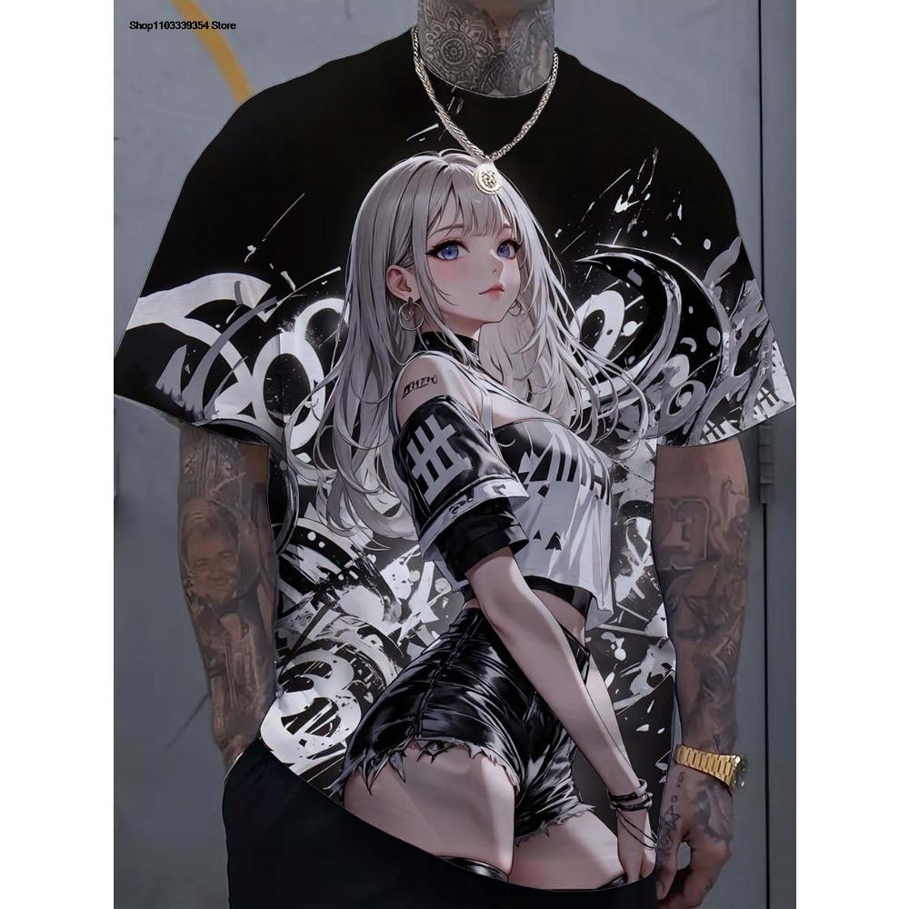 Cartoon sexy girl pattern men's T-shirt 3D printing