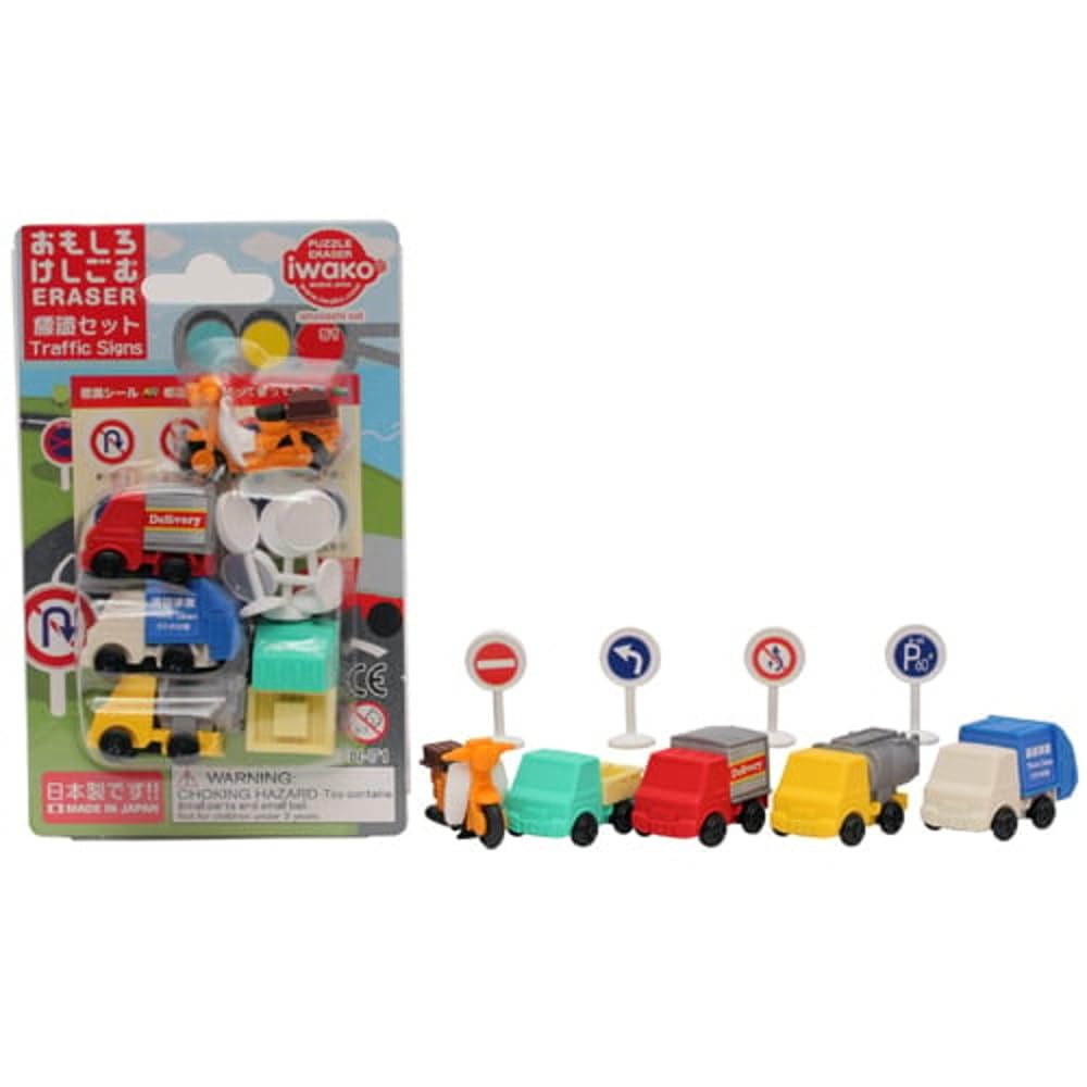 Iwako Fun Eraser Sign Set Working Vehicles and Sign Set Blister Pack 51 ER-BRI055