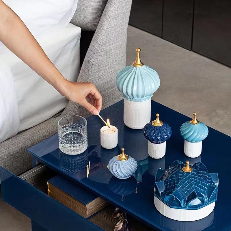 Creative Castle Ceramic Storage Jar Living Room Decoration Scented Candle Storage Jar Gift Candy Porcelain Tank Home Decoration