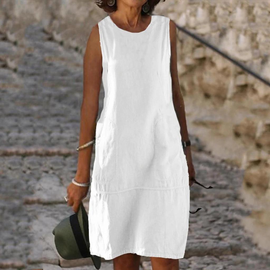 Women's Casual Dress Cotton Summer Dress White Cotton Dress Midi