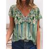 3d Floral Print T Shirts Abstract Character V-neck Pullover Short Sleeve T-shirt for Women's Top