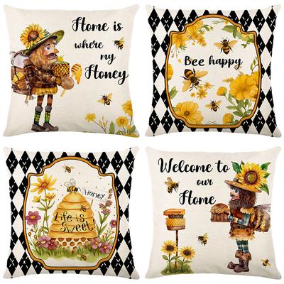 Bienentag Kissenbezug Wohnzimmer Sofakissenbezug Leinen Bedruckt Schlafzimmer Kissenbezug Pflanzen und Blumen