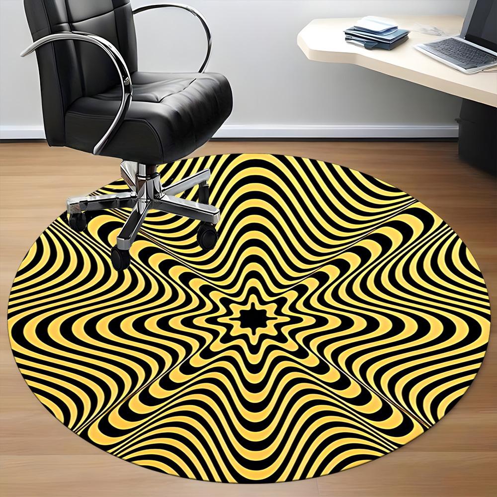 1pc Optical Illusion Waves Office Round Area Rug,  Mat Suitable ForOffice, Under Office Chairs Bedroom Living Room Home Decor, Room Deco