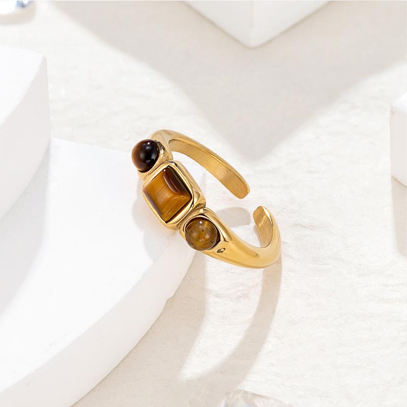 Maillard Tiger's Eye Stone Opening Adjustable Ring Women's Niche High-end Ins Wind Ring Plain Ring Titanium Steel Jewelry