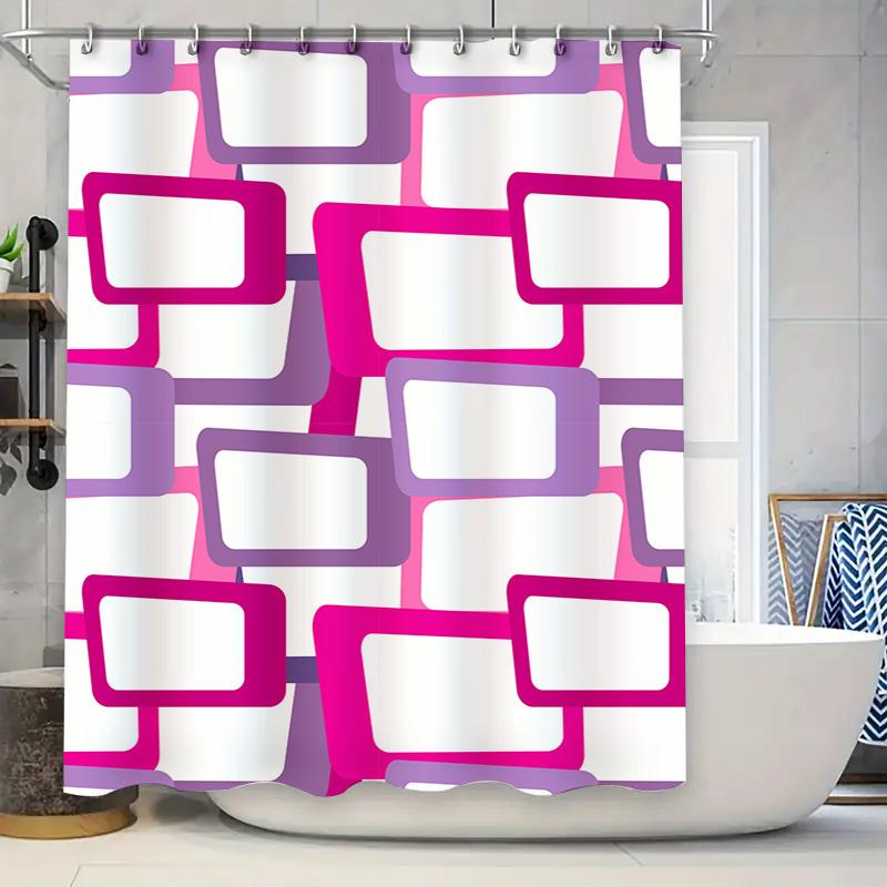 

Modern Rectangular Pattern Shower Curtain Set Home Decor Bath Towel Privacy Protection Waterproof Fabric Pink White W60H190(CM)-1 Pcs