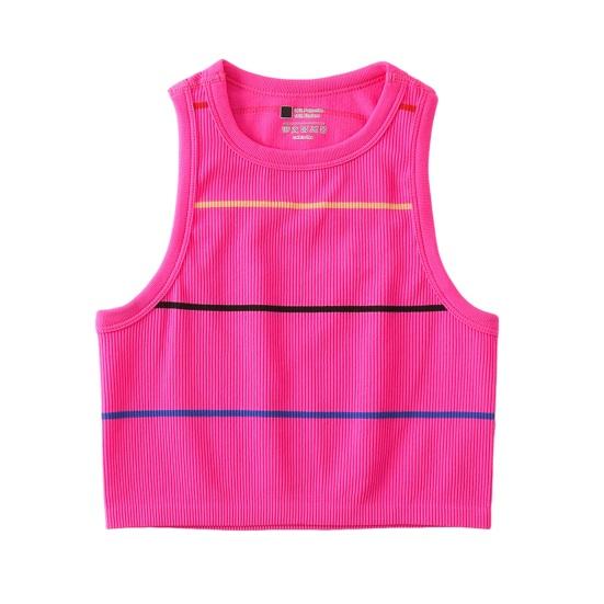 

Женская полосатая майка без рукавов с круглым вырезом, облегающий жилет, летний ребристый укороченный топ L розы красного