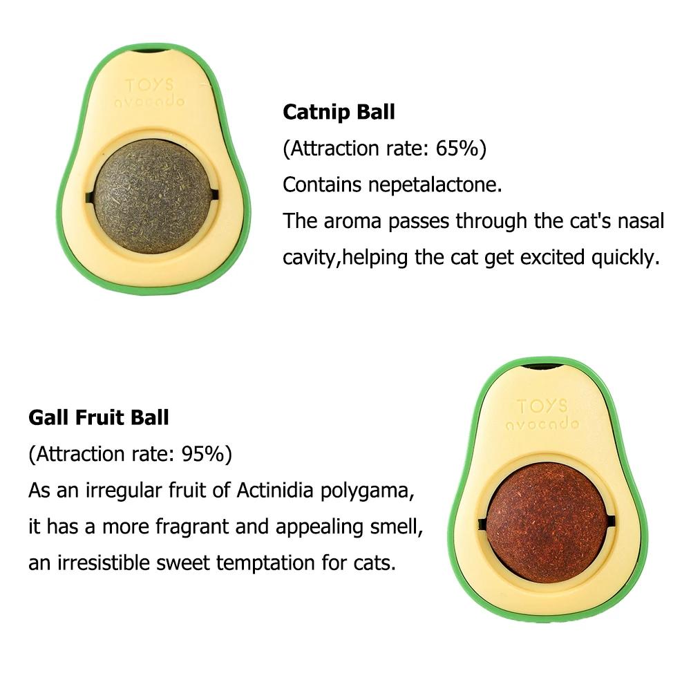 Natural Catnip  Rotatable Wall Stick-on Ball Cats Teeth Cleaning Avocado Shaped Cute cat Toys Mint Ball Bionic Fun Healthy Gut