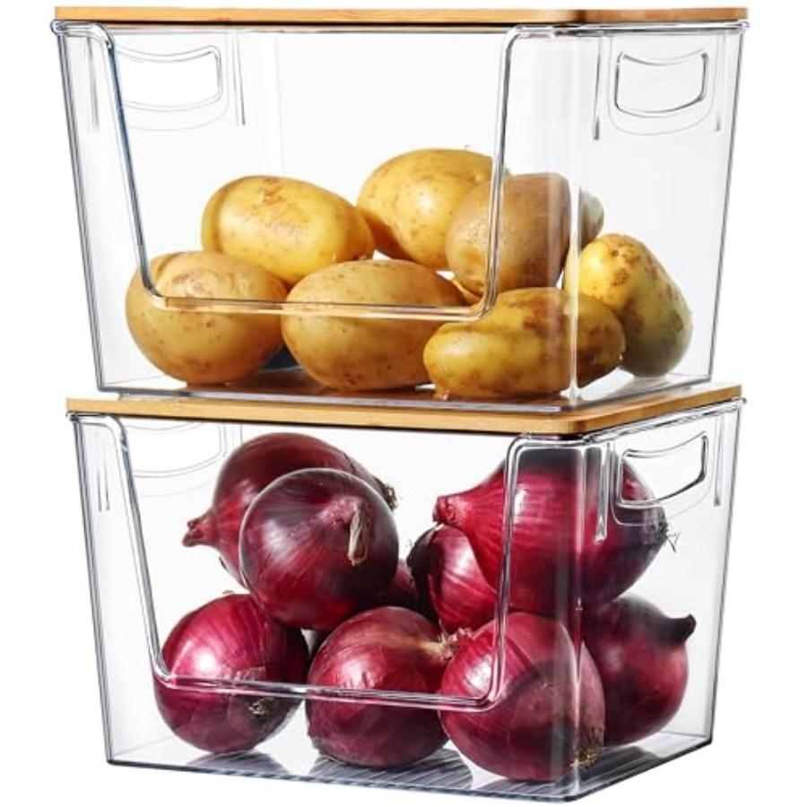 

Pantry Organizers Storage 2 Pack Under Sink Organizer Trash Bag Holder with Bamboo Lids Large Capacity Clear Storage Bins for P United States