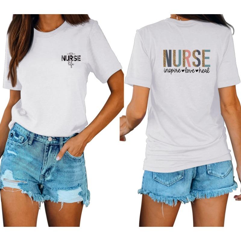 Lässige und modische Damen-T-Shirts mit Krankenschwester-Print, locker, mit Rundhalsausschnitt und kurzen Ärmeln
