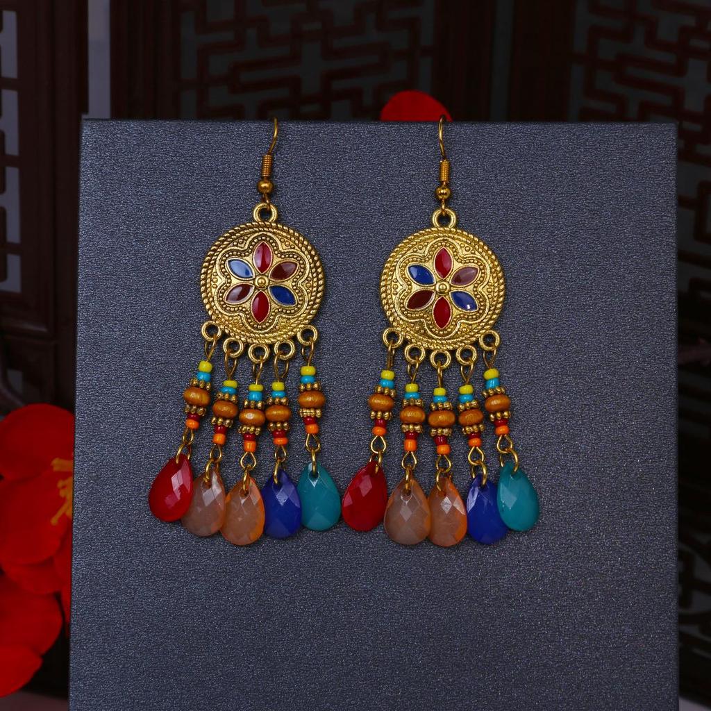 Brincos Boêmios de Borla Gota de Água: Estilo Étnico Retrô com Miçangas de Arroz Coloridas para Mulheres