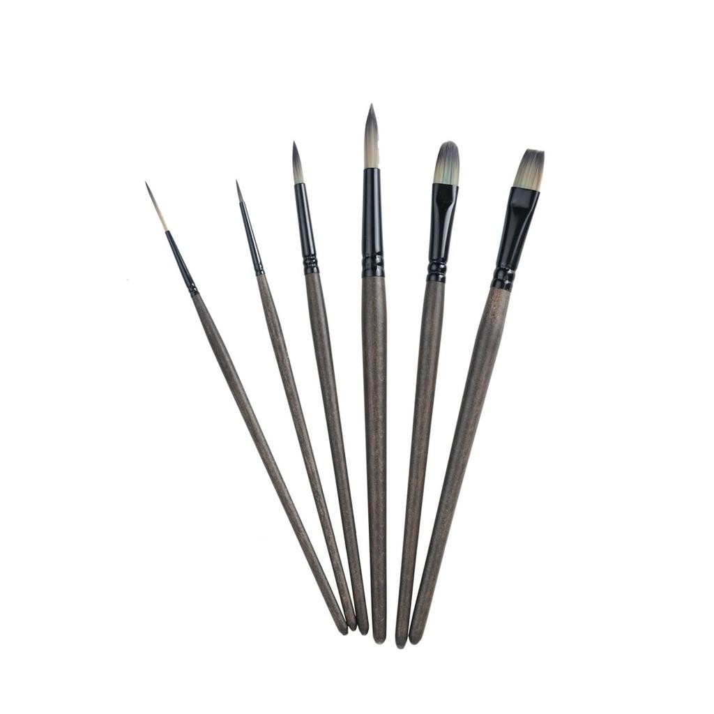 Set of 6 | Ideal for Watercolour, Gouache, Acrylics, Oil Brush, Synthetic Bristles, Wooden Handle