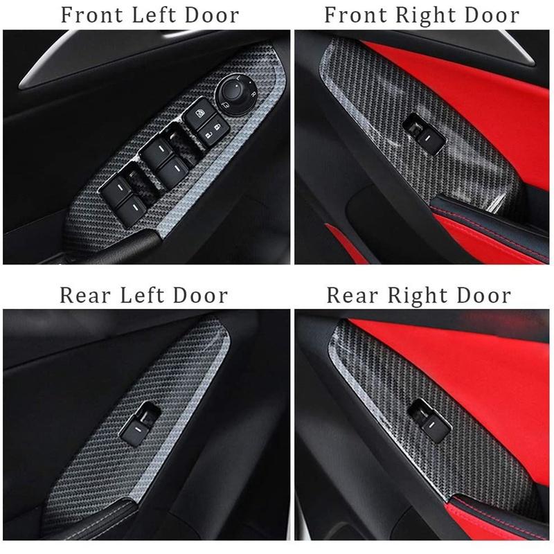 Per MAZDA 3 Axela 2017 Fibra di Carbonio Maniglia Porta Pulsante Alzacristalli Elettrici Cornice di Finitura Adesivo Accessori
