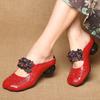 Women's Leather Hollow Out Baotou Block Heel Slipper Summer Soft Sole Non Slip Ethnic Style Flower Outdoor Half Slipper Slippers