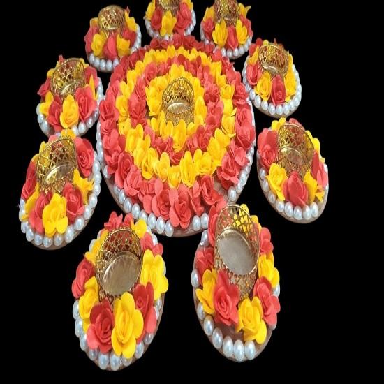 @ Diwali Rangoli Flower Design Diya Holder 1 Centerpiece + 9 Small