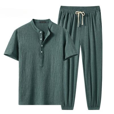 Linen Short-sleeved Suit Men's Summer Thin Ice Silk Loose Breathable Casual Two-piece Suit