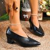 Pointed v-mouth patent leather single shoes women's high-heeled ladyshoes 2025 new versatile retro grandma shoes thick heel four seasons