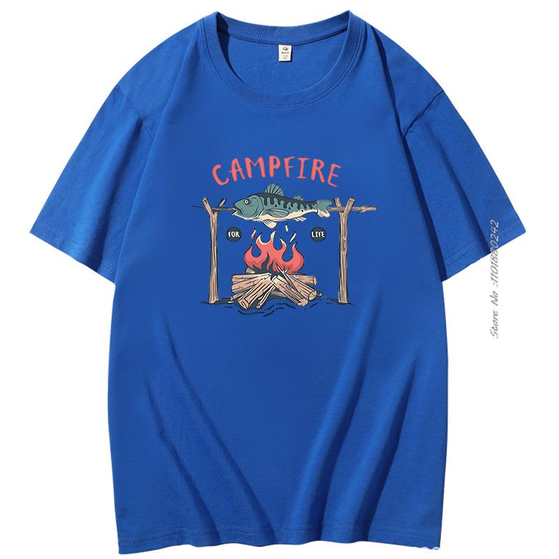 Summer Outdoors Street Fashion Camping Campfire Graphic Cotton Tshirt Harajuku Streetwear Tees Tops Short Sleeve Tshirts