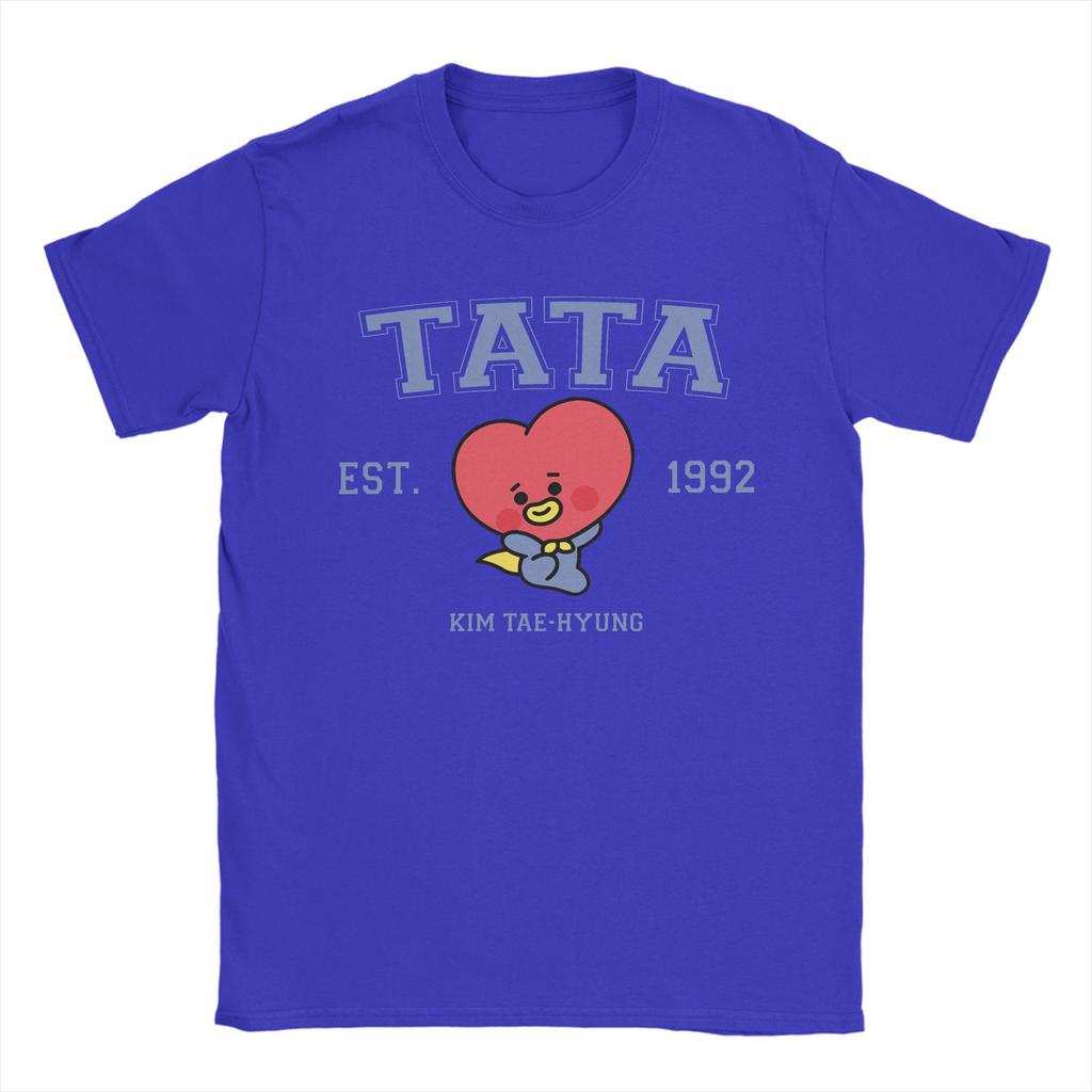 Tata Korea Kpop Uroczy Kreskówkowy T-Shirt dla Mężczyzn Zabawny T-Shirt z Czystej Bawełny Okrągły Dekolt Krótki Rękaw T-Shirty Nowość Odzież