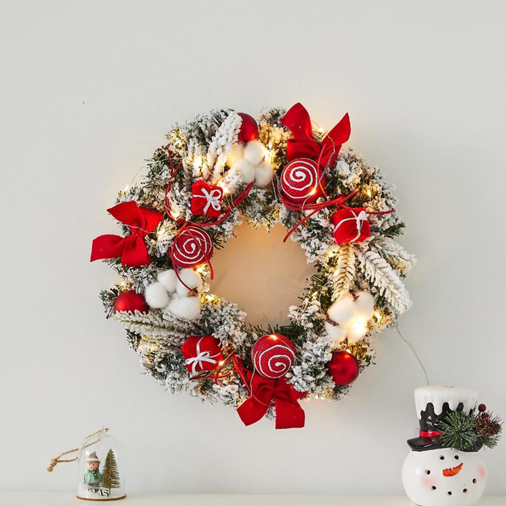 Christmas Wreath with Light Christmas Garland Decorations Festive Garland Lighted 11.8Inch Wreath for Wall Winter Indoor Holiday