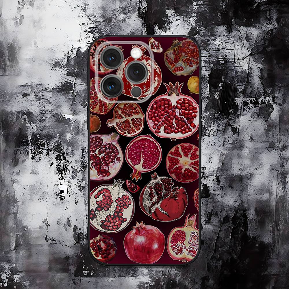 

Fruit Pomegranate Painting Phone Case For iPhone 16,15,14,13,12,11,Pro,Max,Plus,X,XS,SE,E,Mini,Soft Silicone Black Case iPhone14ProMax