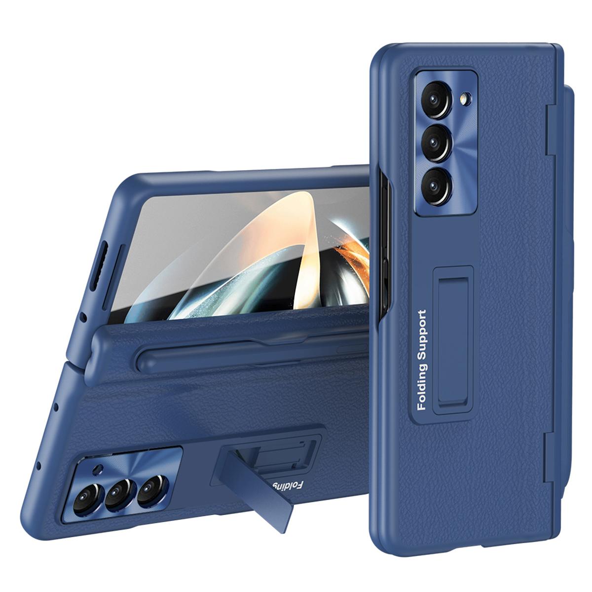 

Чехол-подставка для Samsung Galaxy Z Fold5 5G, защита шарнира, покрытие из ПУ кожи и ПК, с пленкой из закаленного стекла, пенал Sapphire