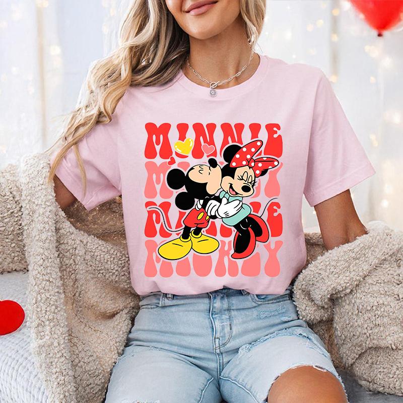 Mickey Minnie Couple Printed Tshirt Unisexs Summer Fashion Pure Cotton Short Sleeve Casual Loose Top