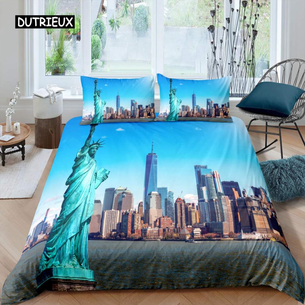 Statue of Liberty Bed Cover Package World Famous Building Bed Linen Package for Boys Girls Premium Microfiber Brand New York Landmark Comforter Cover