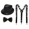 Performance Sequined Hat Solid Color Suspenders Fashion Performance Props Set  Christmas