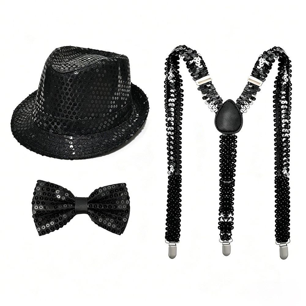 Performance Sequined Hat Solid Color Suspenders Fashion Performance Props Set  Christmas