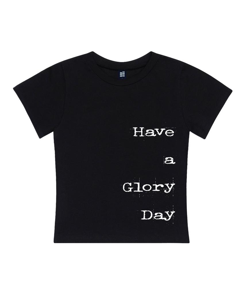 PAGESIISII Have A Glory Day Printed Slim Fit Short Sleeve T-Shirt Black