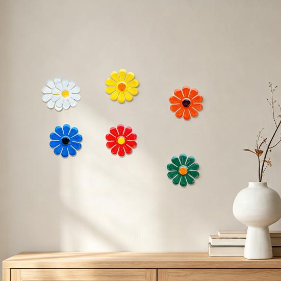 Iron Sunflower Decor 6Pcs Metal Flowers Wall Decor, Flower Ornament Art, Decorative Set Hanging Decoration Garden for Outside Indoor Patio,