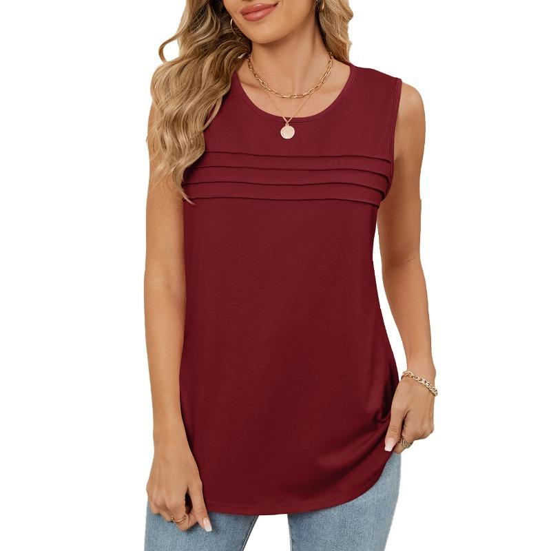 Women's Spring and Summer New Color Round Neck Loose Sleeveless T-shirt Vest Top